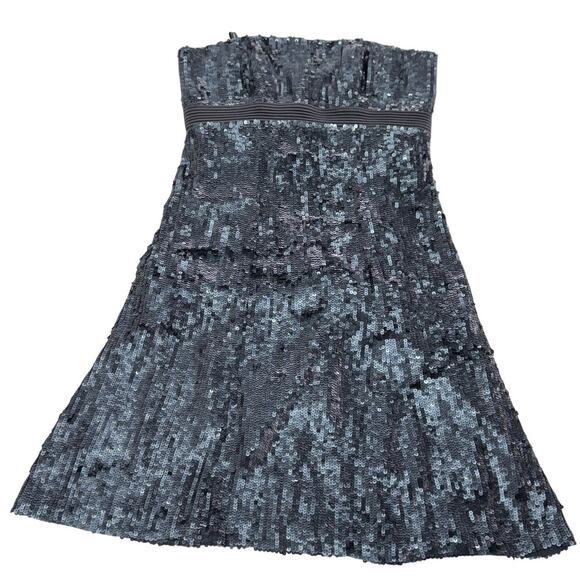 Badgley Mischka Dress Womens 4‎ Blue Sequin Mini Strapless Vintage Cocktail Silk - Picture 1 of 7